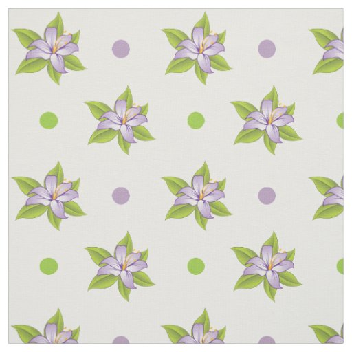 Lavender purple lily and polka dots cute floral fabric