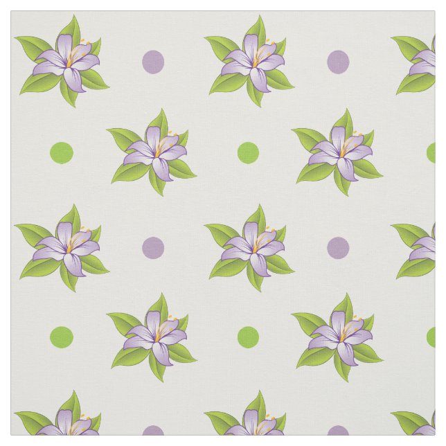 Lavender purple lily and polka dots cute floral fabric (Swatch)