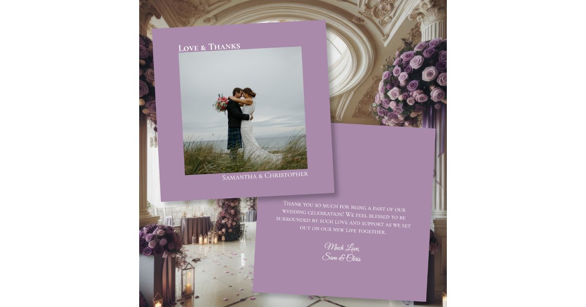 Lavender Purple Love Thanks Photo & Note Wedding Thank You Card | Zazzle