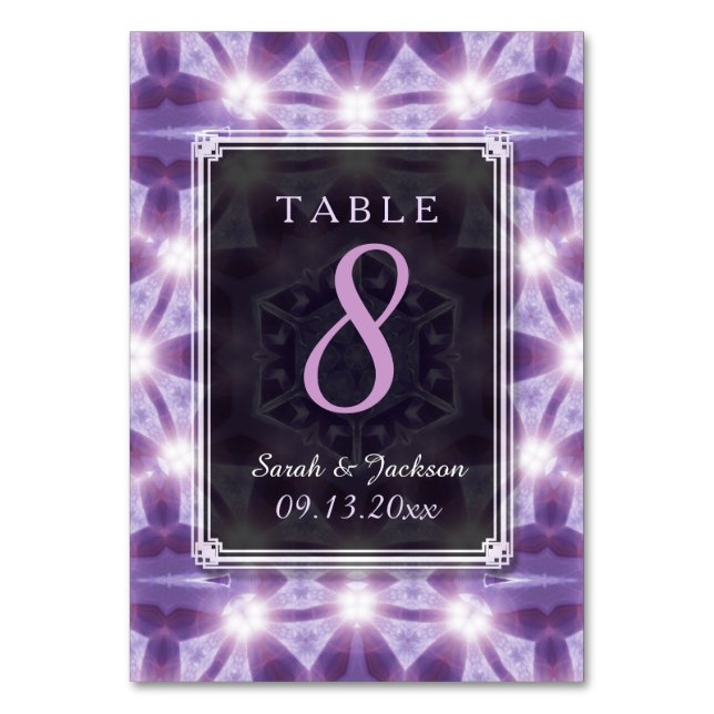 Lavender Purple Magic Wedding Table Number Card (Back)