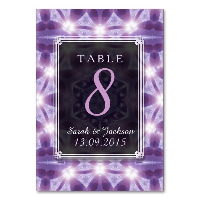 Lavender Purple Magic Wedding Table Number Card (Back)