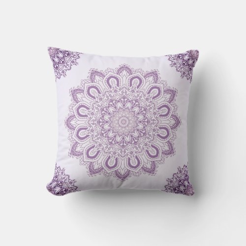 Lavender Purple Mandala Pattern Decorative Outdoor Pillow