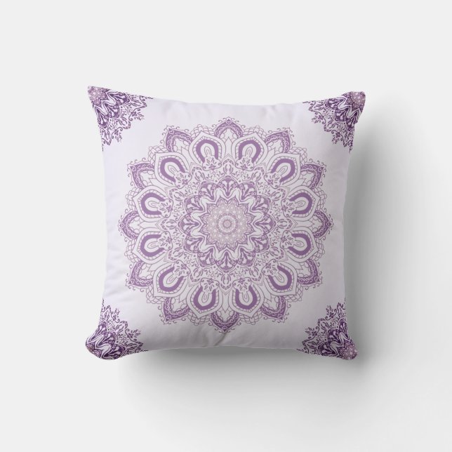 Lavender Purple Mandala Pattern Decorative Outdoor Pillow (Front)