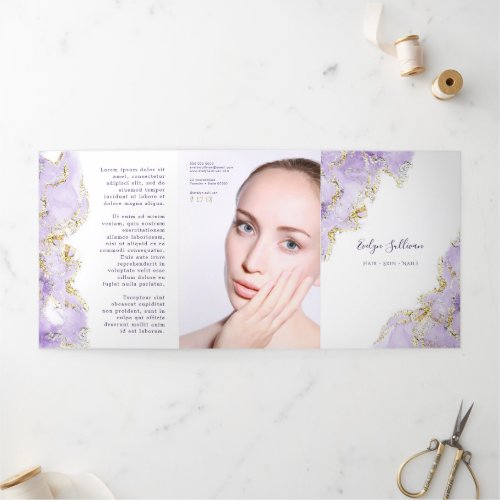 Lavender purple marbling design trifold brochure