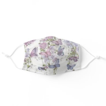Lavender Purple Mauve Butterflies and Flowers Adult Cloth Face Mask