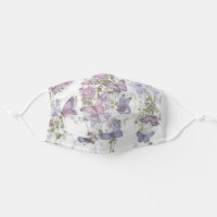 Lavender Purple Mauve Butterflies and Flowers Cloth Face Mask