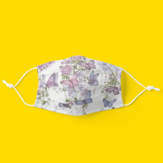 Lavender Purple Mauve Butterflies and Flowers Cloth Face Mask
