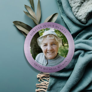 Lavender Purple Mauve Foil Sympathy Memorial Photo Button