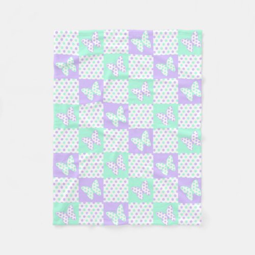 Lavender Purple Mint Green Butterfly Polka Dot Fleece Blanket