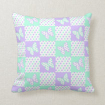 Lavender Purple Mint Green Butterfly Polka Dot Throw Pillow