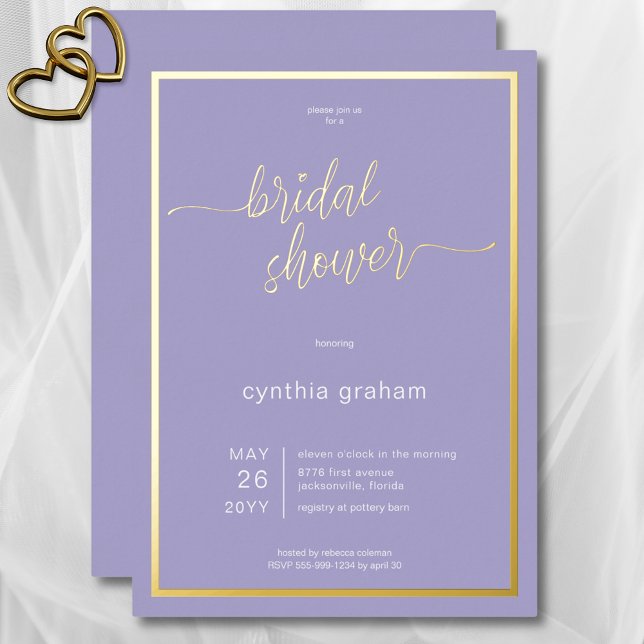 Lavender Purple Modern Minimal Bridal Shower Foil Invitation (Lavender Purple Modern Minimal Bridal Shower Foil Invitation)