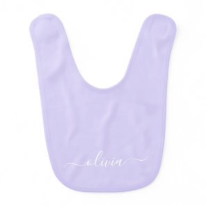 Lavender Purple Modern Script Girly Monogram Name Baby Bib
