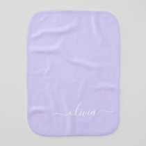 Lavender Purple Modern Script Girly Monogram Name Baby Burp Cloth