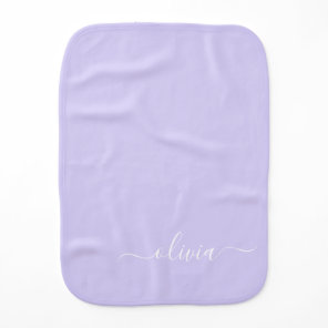 Lavender Purple Modern Script Girly Monogram Name Baby Burp Cloth