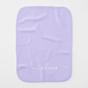 Lavender Purple Modern Script Girly Monogram Name Baby Burp Cloth