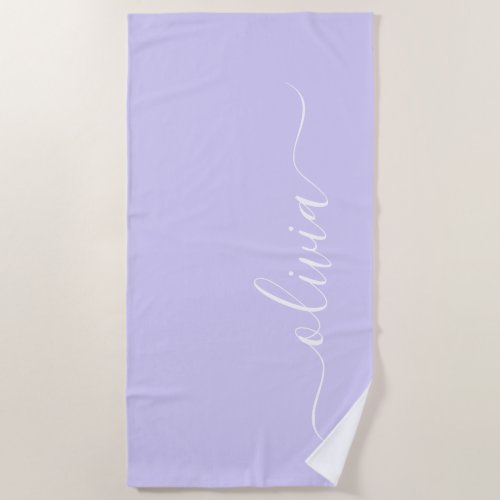 Lavender Purple Modern Script Girly Monogram Name Beach Towel