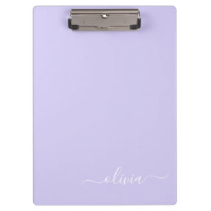 Lavender Purple Modern Script Girly Monogram Name Clipboard