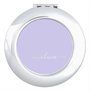 Lavender Purple Modern Script Girly Monogram Name Compact Mirror