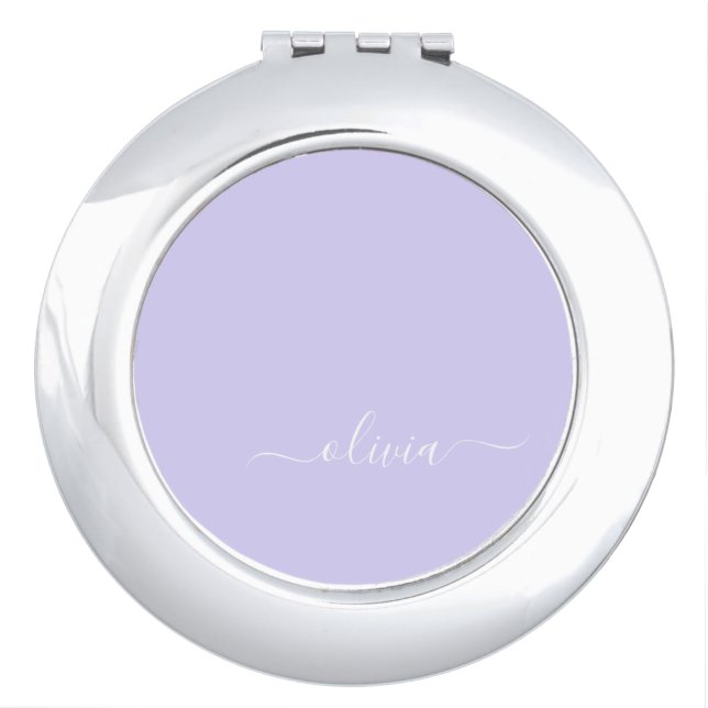 Lavender Purple Modern Script Girly Monogram Name Compact Mirror (Front)