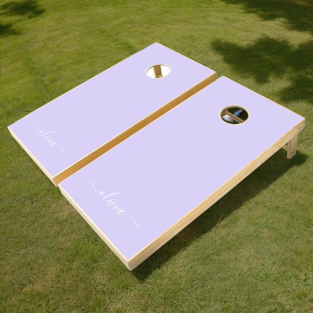 Lavender Purple Modern Script Girly Monogram Name Cornhole Set (Creator Uploaded)