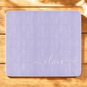 Lavender Purple Modern Script Girly Monogram Name Cutting Board