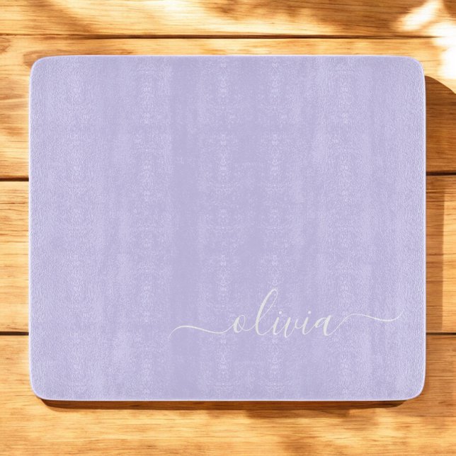 Lavender Purple Modern Script Girly Monogram Name Cutting Board (Creator Uploaded)