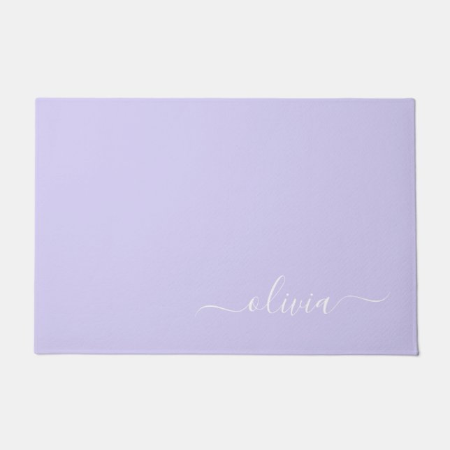 Lavender Purple Modern Script Girly Monogram Name Doormat (Front)