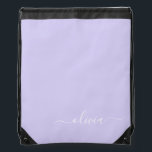 Lavender Purple Modern Script Girly Monogram Name Drawstring Bag<br><div class="desc">Lavender Purple Script Monogram Name Drawstring Bag. This makes the perfect graduation,  sweet 16 birthday,  wedding,  bridal shower,  anniversary,  baby shower or bachelorette party gift for someone that loves glam luxury and chic styles.</div>