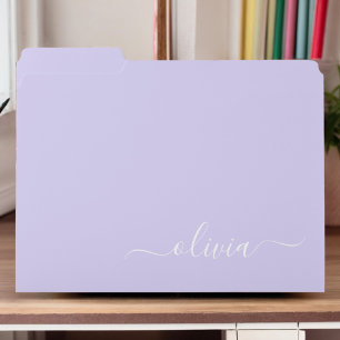 Lavender Purple Modern Script Girly Monogram Name File Folder