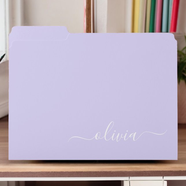 Lavender Purple Modern Script Girly Monogram Name File Folder (Creator Uploaded)