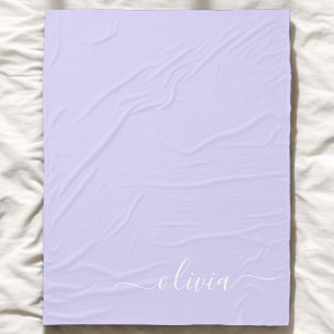 Lavender Purple Modern Script Girly Monogram Name Fleece Blanket