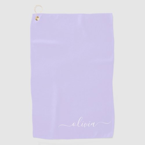 Lavender Purple Modern Script Girly Monogram Name Golf Towel