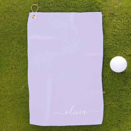 Lavender Purple Modern Script Girly Monogram Name Golf Towel