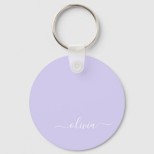 Lavender Purple Modern Script Girly Monogram Name Keychain