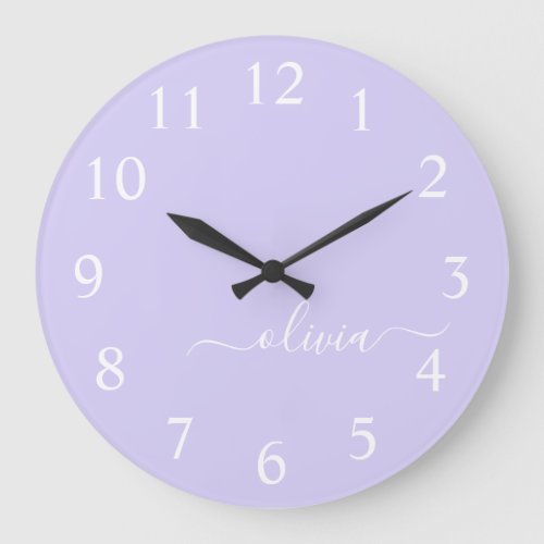 Lavender Purple Modern Script Girly Monogram Name Large Clock