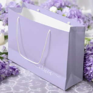 Lavender Purple Modern Script Girly Monogram Name Large Gift Bag