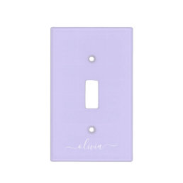 Lavender Purple Modern Script Girly Monogram Name Light Switch Cover