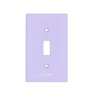 Lavender Purple Modern Script Girly Monogram Name Light Switch Cover