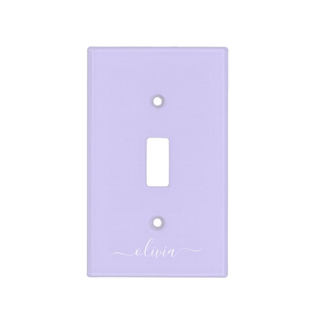 Lavender Purple Modern Script Girly Monogram Name Light Switch Cover (Front)