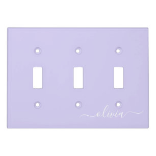 Lavender Purple Modern Script Girly Monogram Name Light Switch Cover