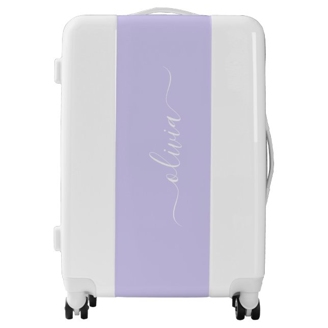 Lavender Purple Modern Script Girly Monogram Name Luggage (Front)