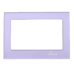 Lavender Purple Modern Script Girly Monogram Name Magnetic Frame