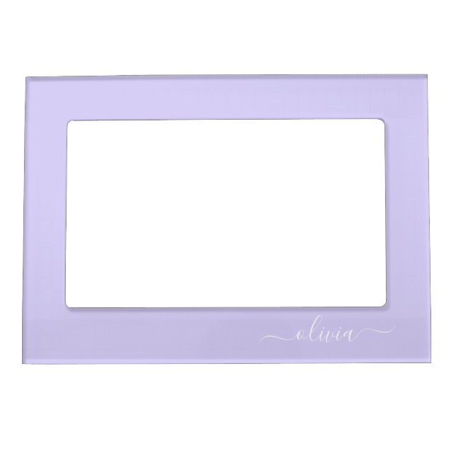 Lavender Purple Modern Script Girly Monogram Name Magnetic Frame (Front)