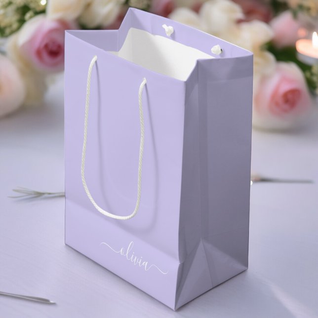 Lavender Purple Modern Script Girly Monogram Name Medium Gift Bag (Creator Uploaded)