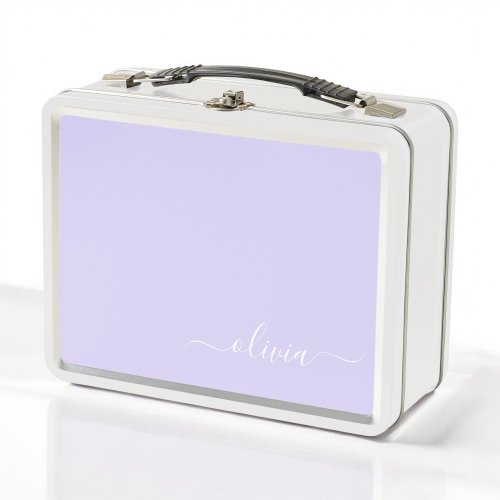 Lavender Purple Modern Script Girly Monogram Name Metal Lunch Box