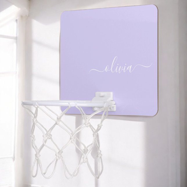 Lavender Purple Modern Script Girly Monogram Name Mini Basketball Hoop (Creator Uploaded)