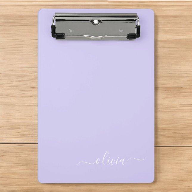 Lavender Purple Modern Script Girly Monogram Name Mini Clipboard (Creator Uploaded)