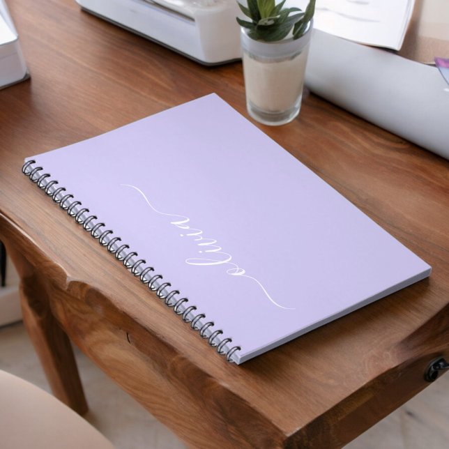 Lavender Purple Modern Script Girly Monogram Name Notebook (Creator Uploaded)