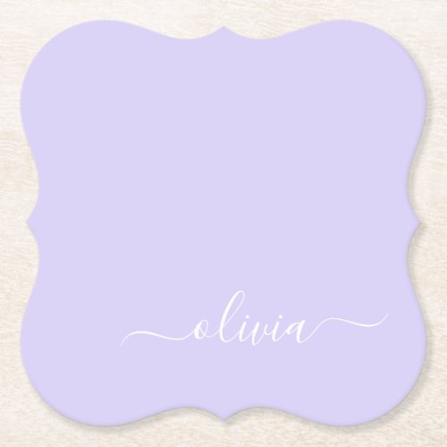 Lavender Purple Modern Script Girly Monogram Name Paper Coaster