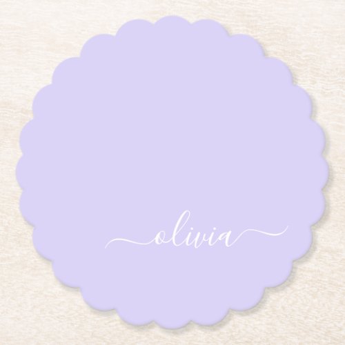 Lavender Purple Modern Script Girly Monogram Name Paper Coaster